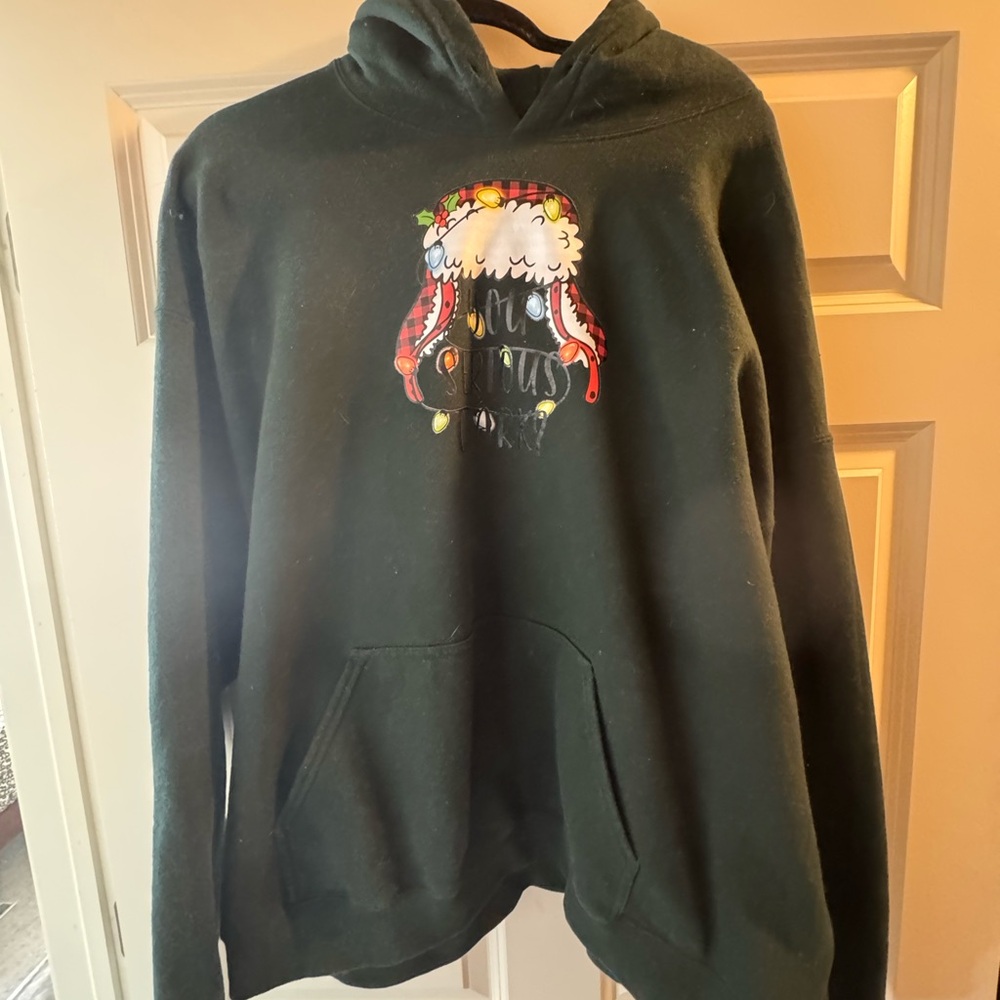 Gildan Dark Green Hoodie with Festive Santa Design